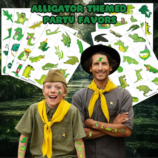 96 PCS Alligator Pre-Cut Temporary Tattoos Birthday Party Decorations Supplies Favors Alligator Crocodile Animal Decor Stickers Girls Boys Gift School Prizes Rewards