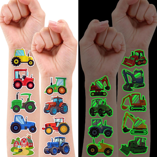 96 PCS Tractor Farm Farmhouse Pre-Cut Temporary Tattoos for Kids | Super Cute Theme Birthday Party Favors, Supplies, Decorations, Green Red Fake Tattoo Stickers (Multiple)