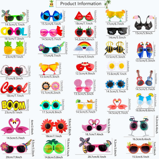 36 Pack Luau Party Sunglasses Crazy Funny Hawaiian Sunglasses Fancy Dress Props Tropical Sunglasses for Kids Adults Summer Pool Beach Party Supplies