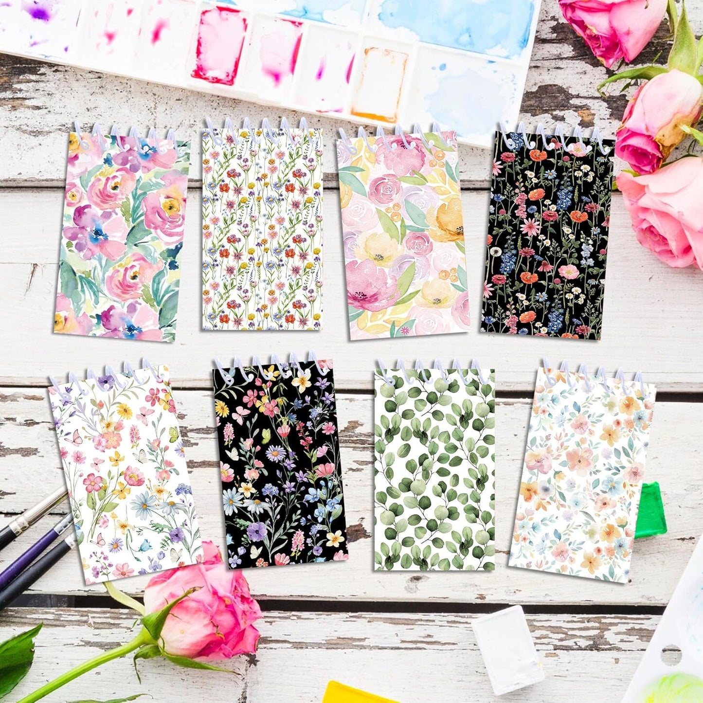 24pcs Floral Mini Spiral Notebooks Small Flowers Mini Notepads DIY Art Crafts for Spring Theme Wedding Birthday Party Gifts School Rewards Favors Supplies