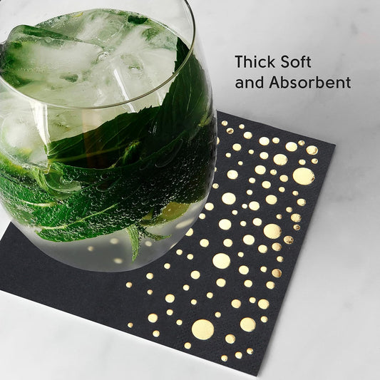 Stylish Gold Cocktail Napkins, 100 3Ply White and Gold Napkins, Disposable Party Napkins, 5x5 Inch Wedding Cocktail Napkins, Paper Cocktail Napkins, Bridal Shower Napkins, or Beverage Napkins