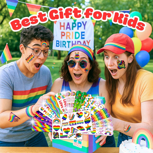 48PCS Pride Party Set - 24PCS Rainbow Temporary Tattoos & 24PCS Slap Bracelets-LGBTQ+Celebration Supplies, Birthday Gifts, Baby Shower Favors, Classroom Rewards,Party Decor for Kids (Boys & Girls)