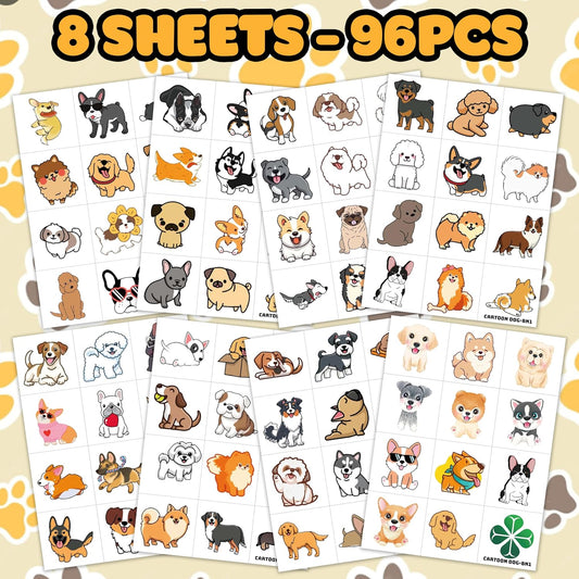96PCS Cute Dog Party Temporary Tattoos for Kids – Pre-Cut, Waterproof & Skin-Safe Puppy Stickers | Walking Amimal Pet Theme Birthday Supplies, Party Favors, Decorations (Normal)