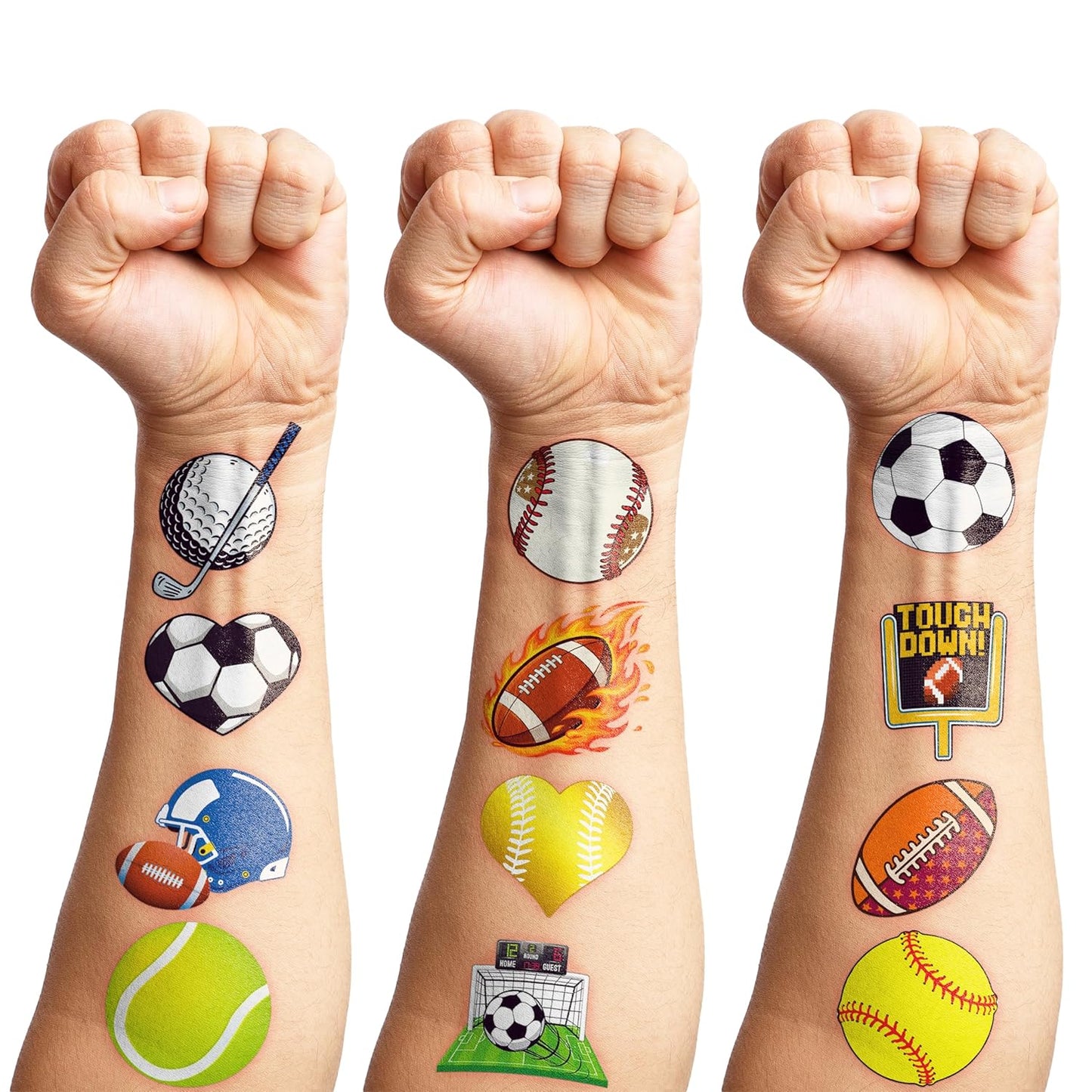 60 PCS Sports Ball Pre-Cut Temporary Tattoos Themed Birthday Party Decorations Favors Supplies Decor Basketball Football Baseball Soccer Tattoo Stickers Gifts For Boys Girls Class Prizes Carnival