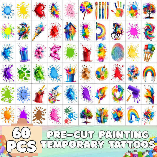Painting Temporary Tattoos | Painting Birthday Party Decorations Colorful Splash Stickers Paint Art Painting Themed Party Favors Supplies Accessories Artist Gift Idea For Kids Boy Girl Teen Adult