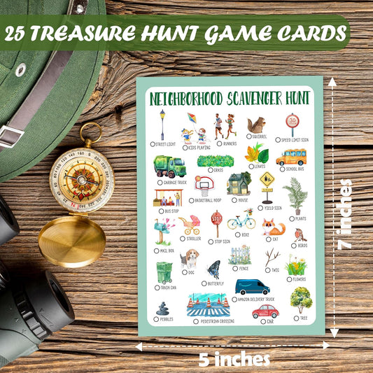 Neighborhood Scavenger Treasure Hunt Game Cards, Outdoor Garden Yard Park Treasure Hunt Games, Street Theme Holiday Birthday Party Supplies Activities(25 Game Cards), 03