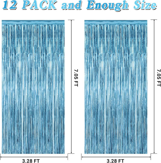 2 Pack Party Decorations, 3.28 FT x 7.05 FT Fringe Backdrop, Metallic Ocean Blue Foil Fringe Curtains Party Streamer Foil Backdrop, Light Blue Birthday Decorations Bachelorette Decor