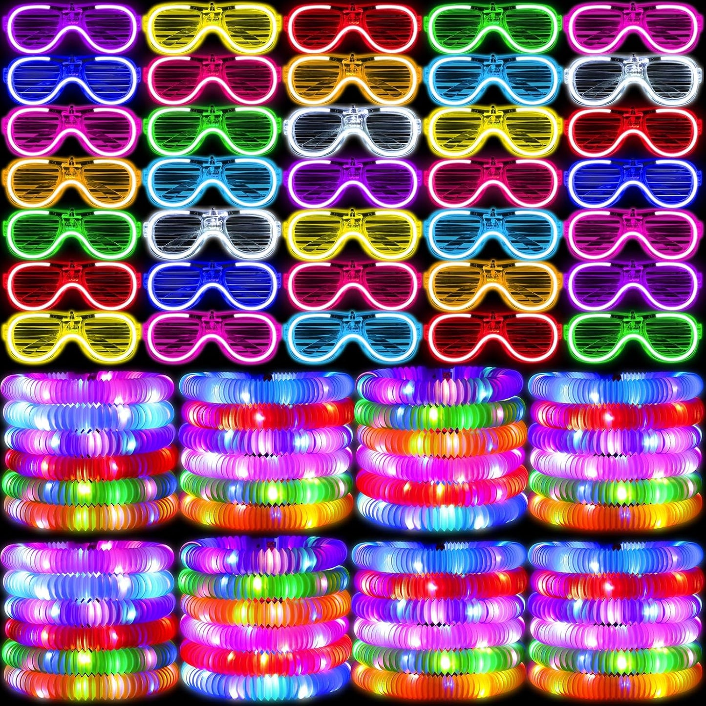 44 Pcs Glow in the Dark Party Supplies 20 LED Light Up Glasses 24 Glow Sticks LED Party Favors Light Up Pop Tubes Flash Glasses LED Bracelet Necklace for Birthday Wedding Goodie Bag