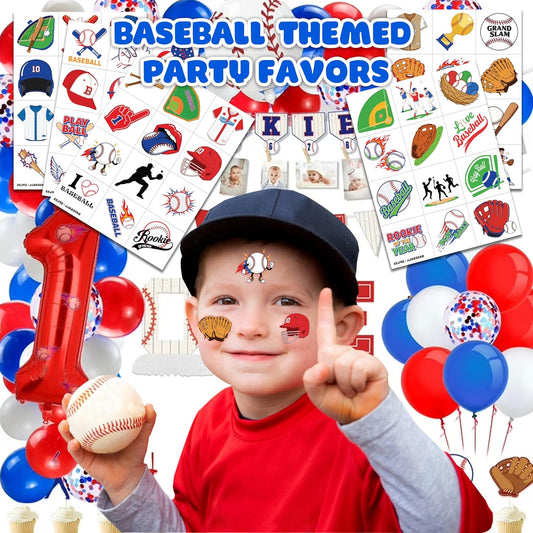 60 PCS Baseball Sports Pre-Cut Temporary Tattoos for Kids | Super Cute Baseball Themed Birthday Party Favors, Supplies, Decorations, Fake Tattoo Stickers, School Rewards & Gifts Boys & Girls, Carnival
