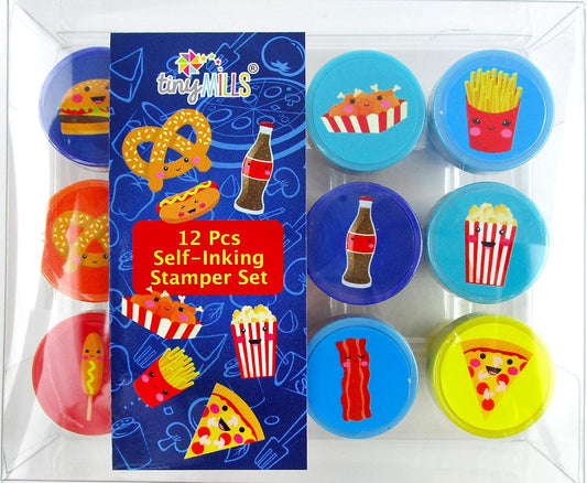 TINYMILLS 12 Pcs Cute Cartoon Food Stamp Kit for Kids Multicolored