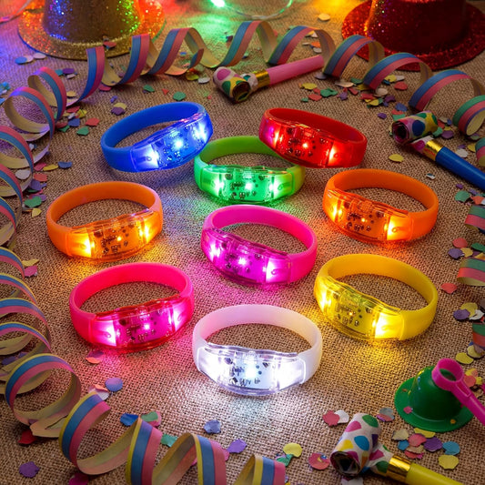 JellyArch 16 Pcs LED Glow Bracelets, Sound Activated LED Bracelets, Music Control Glow in The Dark Party Favors for Wedding, Raves, Concert, Camping, sporting Events, Party (Radiant Colors)