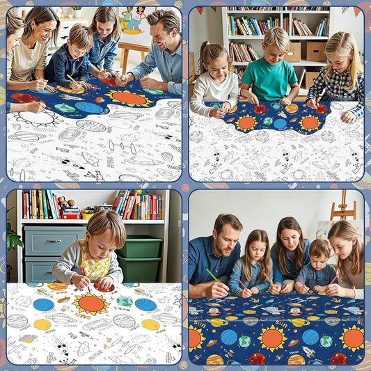 Litmitfu Dinosaur Coloring Tablecloth for Kids - Giant Dino Paper Activity Table Cover, Jumbo Animal Dino World Coloring Games Poster Crafts for Dinosaur Birthday Decorations Party Favors, 54x108 Inch