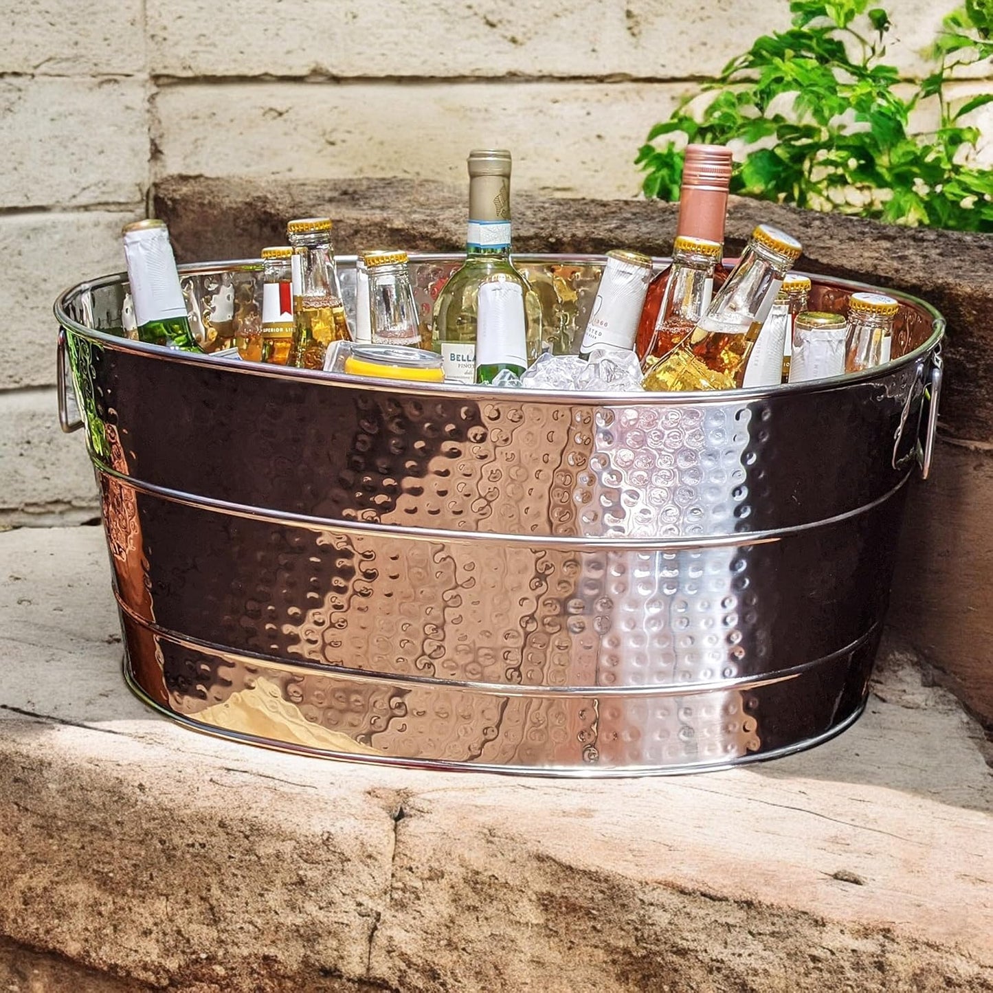BREKX Aspen Galvanized Tub, Copper Finish Metal Ice and Drink Cooler for Parties, Sealed Leak Resistant Party Cooler, Easy to Clean, Handcrafted, Large Oval 25-Quart (6 Gallon), 30 Bottle Bucket