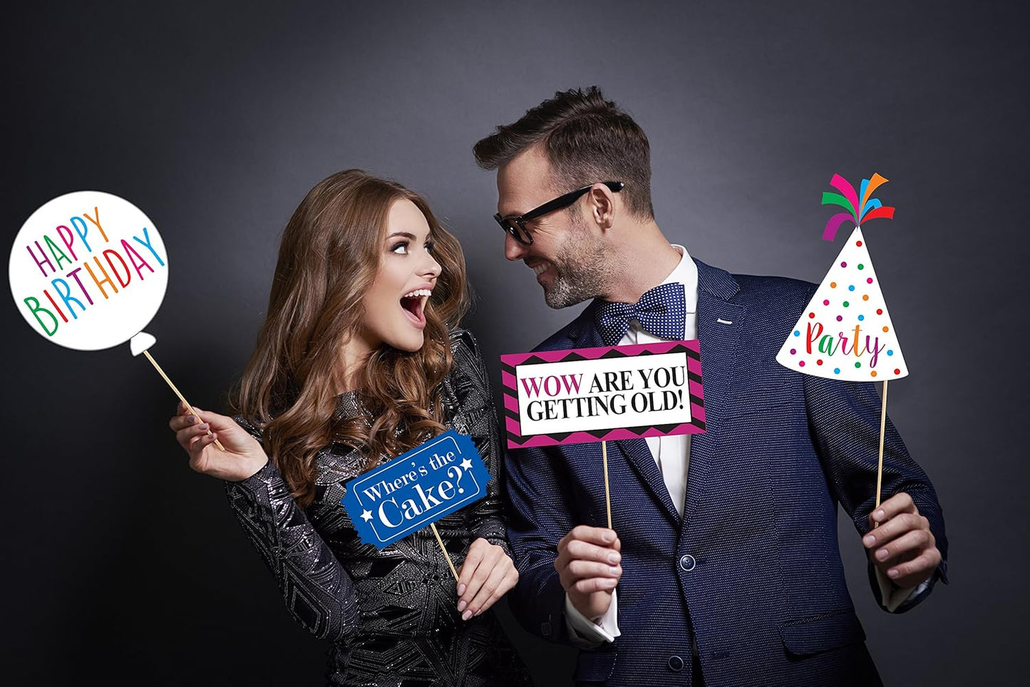 Funny Birthday Photo Booth Props - 47 Pieces - Funny Birthday Party Supplies for Him or Her - Photo Booth Decorations, Favors and Gifts