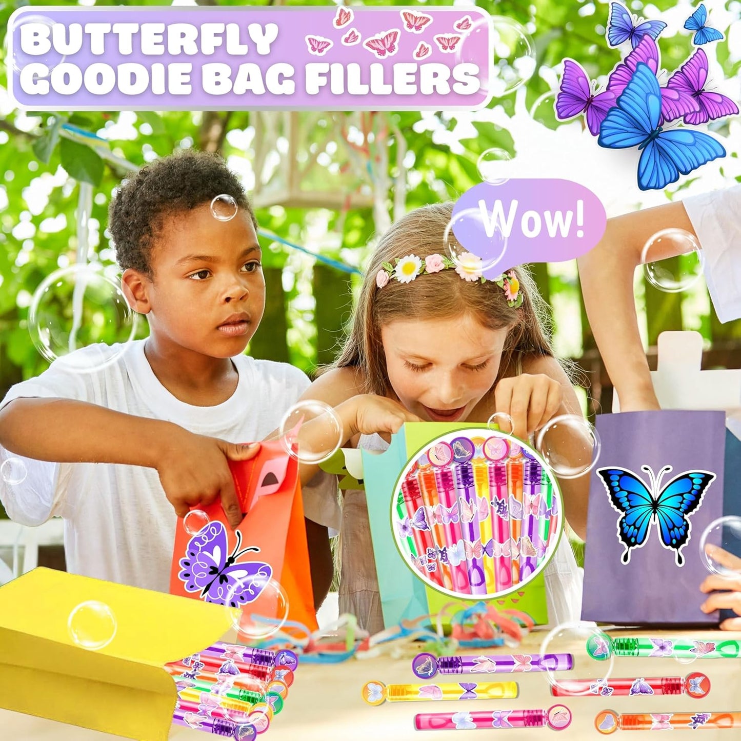 Butterfly Party Favors for Kids – 24PCS Fairy Garden-Themed Mini Bubble Wands, Great for Birthday Supplies, Pinata Fillers, Goodie Bags & Classroom Rewards