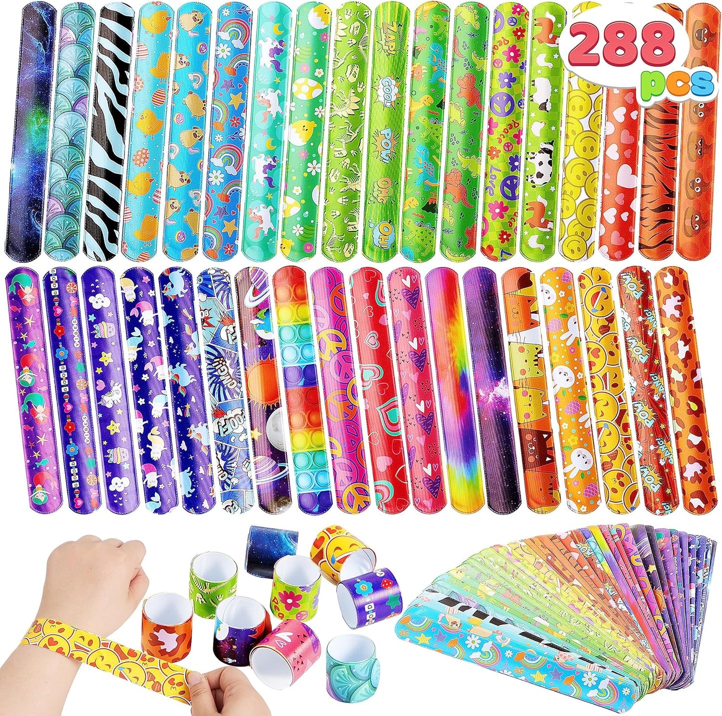JOYIN 48 Pcs Slap Bracelets for Kids, Bulk Wristbands with Animals, Friendship, Heart, Galaxy, Party Favors, Classroom Prizes Birthday Exchanging Gifts, Goodie Bag Stuffers