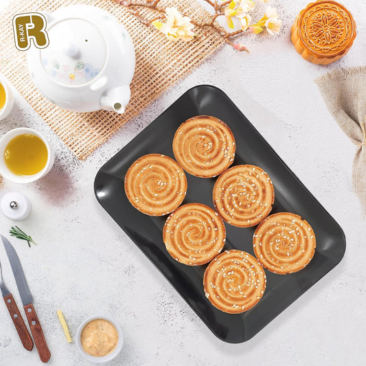 3 Pack Plastic Serving Trays for Party - Gold Serving Tray 8 x 11 Inch - Heavy Duty Dessert Trays for Food - Rectangular Party Serving Trays for Entertaining - Clear Cookie Platters