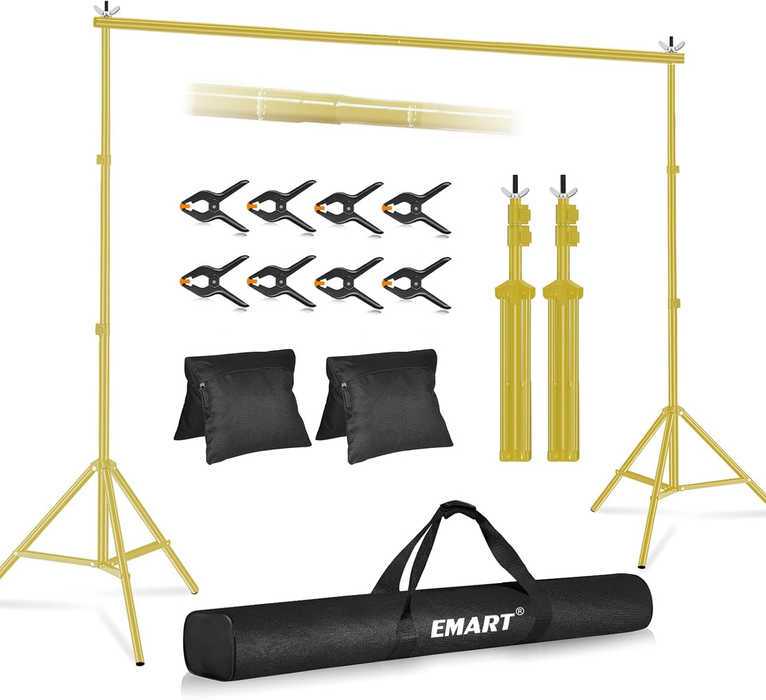 EMART Backdrop Stand 10x7ft(WxH) Photo Studio Adjustable Background Stand Support kit with 2 Crossbars, 8 Clamps, 2 Sandbags 
