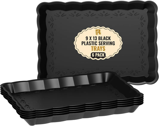 6 Pack Clear Plastic Serving Trays for Party, 9 x 13 Inch - Heavy Duty Plastic Trays for Food - Rectangular Party Serving Tra
