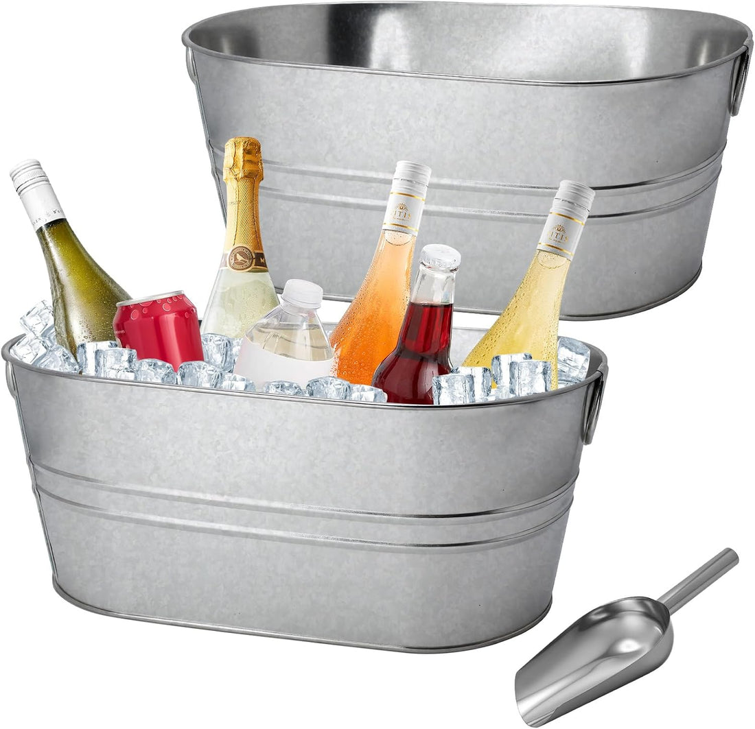 2 Pack 4 Gallon Galvanized Tub Ice Buckets for Parties Portable Beverage Tub with Handles Champagne Bucket Metal Ice Buckets 