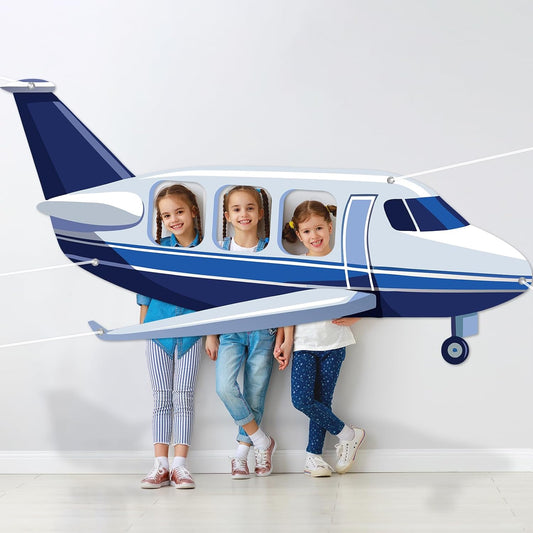 Airplane Shaped Photo Prop Selfie Frame Airplane Birthday Decoration Large Fabric Aircraft Backdrop Banner 98x53in Plane Them