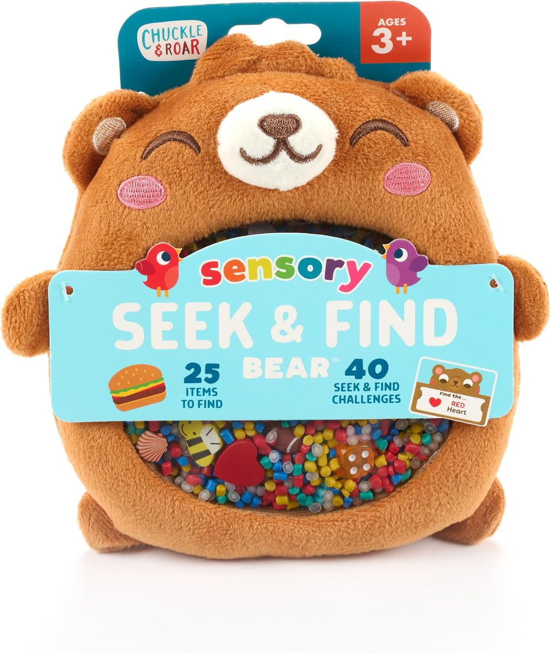 Chuckle & Roar Sensory Seek & Find Scavenger Hunt Bear – Plush Travel Toy with Hidden Objects, 40 No-Reading Challenge Cards,
