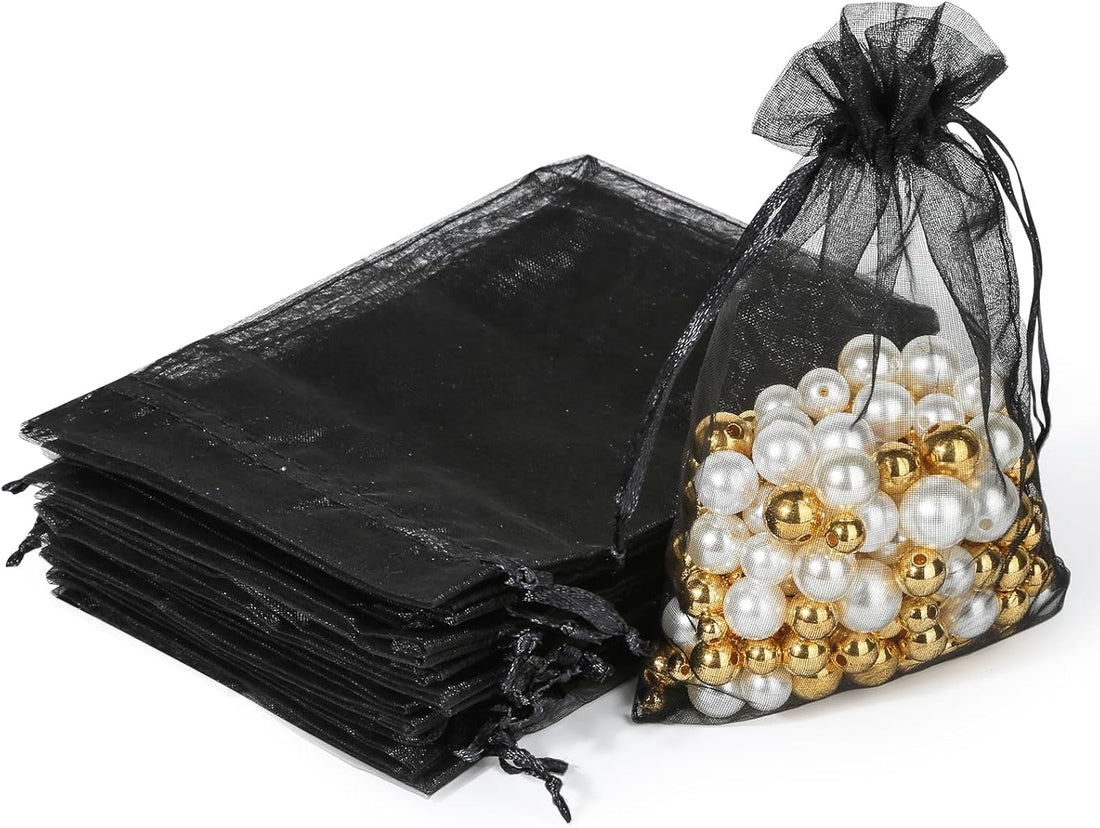 Hopttreely 100PCS Premium Sheer Organza Bags, White Wedding Favor Bags with Drawstring, 4x4.72 Jewelry Gift Bags for Party, J