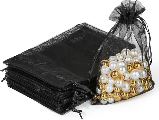 Hopttreely 100PCS Premium Sheer Organza Bags, White Wedding Favor Bags with Drawstring, 4x4.72 Jewelry Gift Bags for Party, J