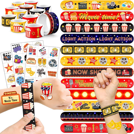 60 PCS Movie Night Party Favors Set - 36 Temporary Tattoos Sticker & 24 Slap Bracelets for Kids, Perfect for Birthday Parties