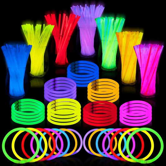 JOYIN 100 Pcs 8" Glow sticks Bulk Party Favors Pack, Neon Glow in the Dark Party Supplies, Light Up Necklaces and Bracelets w