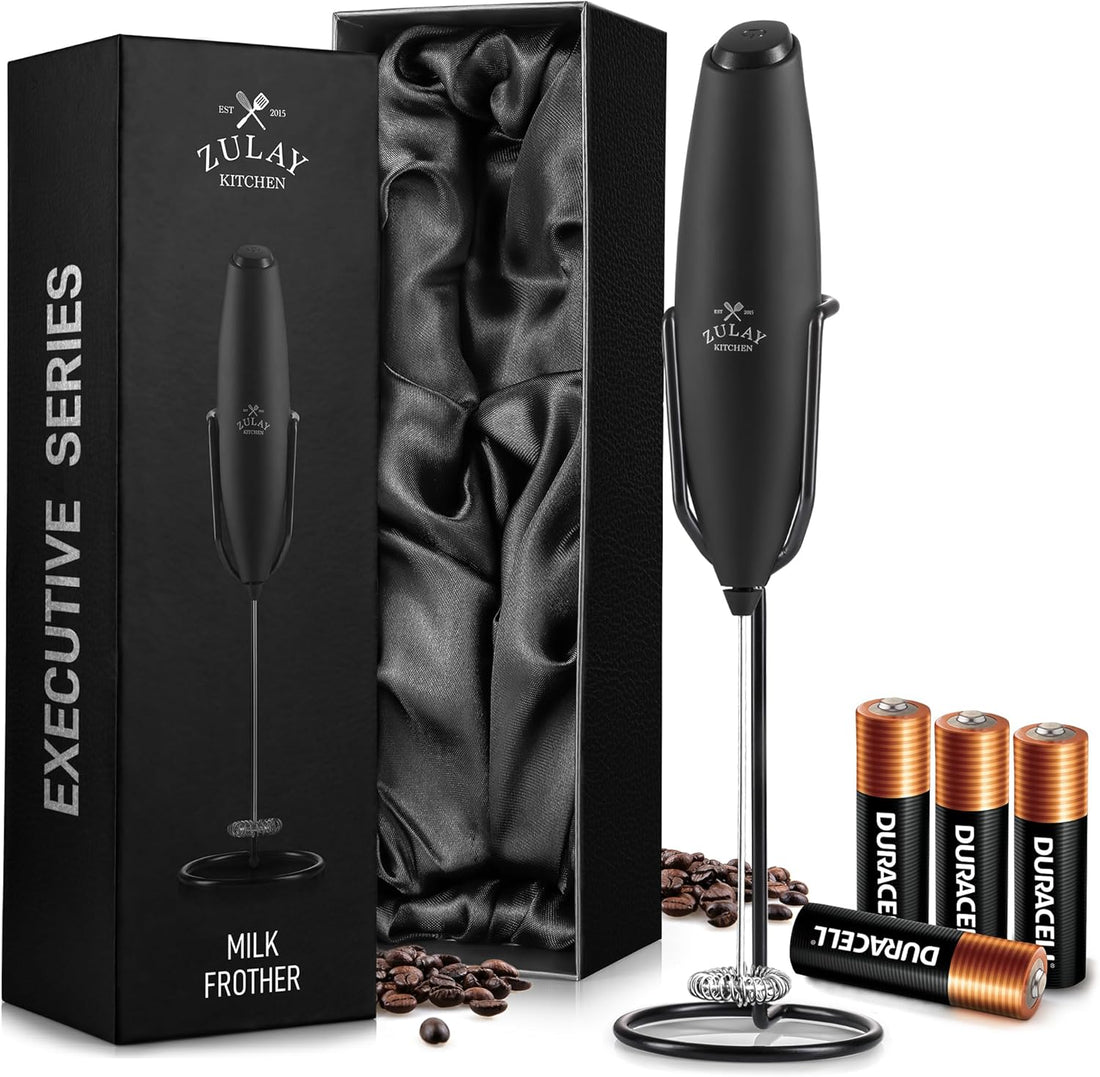 Zulay Kitchen Powerful Milk Frother Wand With Duracell Batteries - Ultra Fast Handheld Drink Mixer - Electric Whisk Foam Make