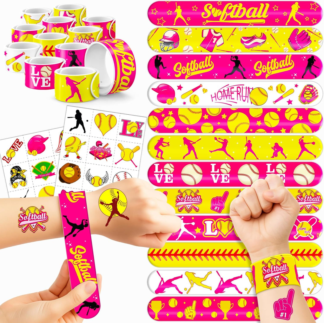 Cherisnowy 72PCS Softball Party Set 48PCS Temporary Tattoos & 24PCS Slap Bracelets Sports-Themed Birthday Supplies, Baby Show