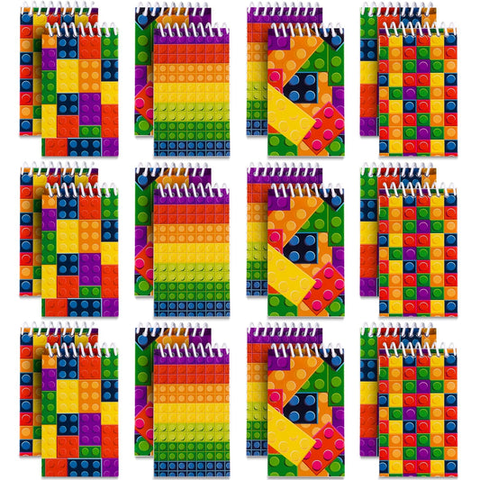 Bedwina Mini Building Block Notebooks (Bulk of 32) Spiral Notepads In Assorted Brick Styles, Mini Notebook for Kids Pocket Si