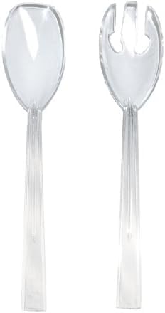 Party Essentials Hard Plastic 9-1/2" Two Piece Serving Utensil Set with Forks/Spoons, Clear, 6 Set-Count
