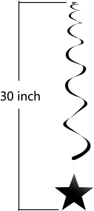 Black, White, and Silver Hanging Swirl Decorations with Star Cutouts, Set of 30
