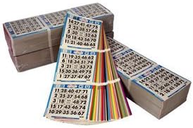 United Novelty 3 on 5 up Bingo Color Collated Paper Game Cards- 100 Books- 500 Sheets- Rotation: Blue, Orange, Green, Yellow, Pink