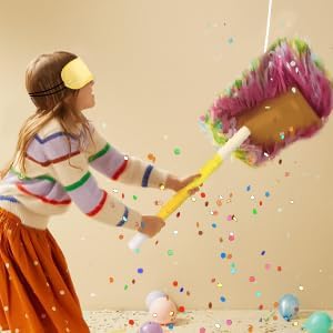 Rose Red Pinata Stick Kit with Blindfold, Rope and Confetti - Perfect for Kids Girls Birthday, Baby Shower, Carnivals Party Supplies