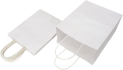 Oikss 100 Pack 8x4.75x10 Inch Medium Brown Kraft Paper Bags with Handles Bulk for Wedding Birthday Party Favors Grocery Retail Shopping Business Goody Craft Gift Bags Sacks (Plain Natural 100 Count)