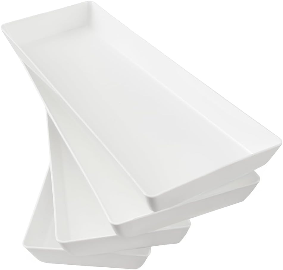 US Acrylic White Plastic Serving Trays (Set of 4) 15” x 10” | Large Unbreakable Reusable Rectangular Party Platters | Serve Appetizers, Fruit, Veggies, & Desserts | BPA-Free & Made in USA