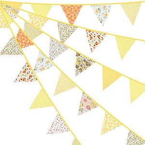 jijAcraft 39Ft Triangle Bunting Banner, 42Pcs Tea Floral Party Bunting Cotton Fabric Flags Pennant Garlands for Birthday Party, Wedding, Baby Shower, Outdoor and Home Decorations (Pink)
