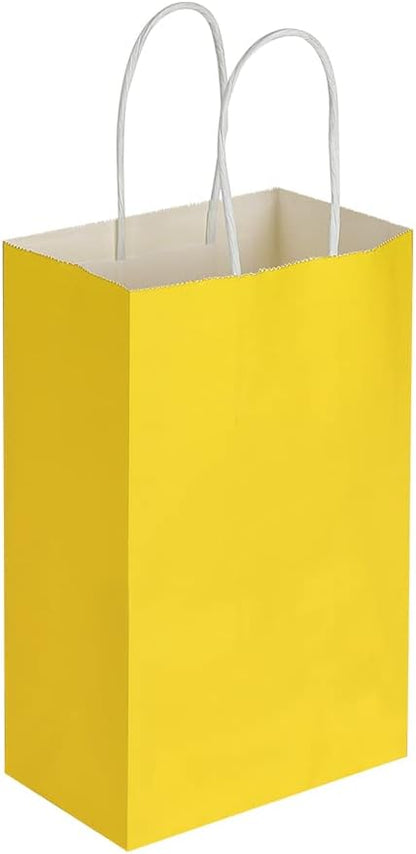Oikss 100 Pack 5.25x3.25x8.25 Inch Small White Kraft Paper Bags with Handles Bulk for Birthday Wedding Party Favors Grocery Retail Shopping Business Goody Craft Gift Bags Cub Sacks (100pcs Count)