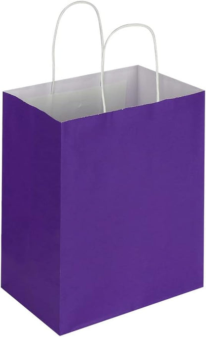 Oikss 100 Pack 8x4.75x10 Inch Medium Brown Kraft Paper Bags with Handles Bulk for Wedding Birthday Party Favors Grocery Retail Shopping Business Goody Craft Gift Bags Sacks (Plain Natural 100 Count)