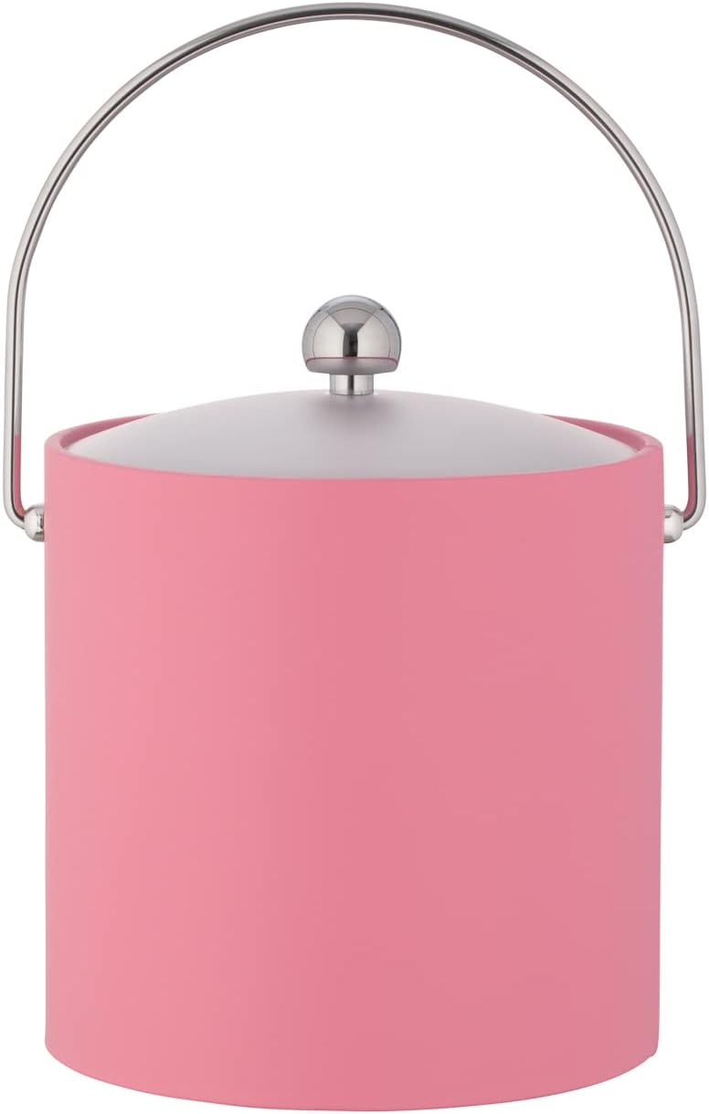 Kraftware Fun Colors - 3qt Ice Bucket with a Chrome Bale Handle, Chrome Astro Knob, and Frosted Acrylic Cover (Light Blue)
