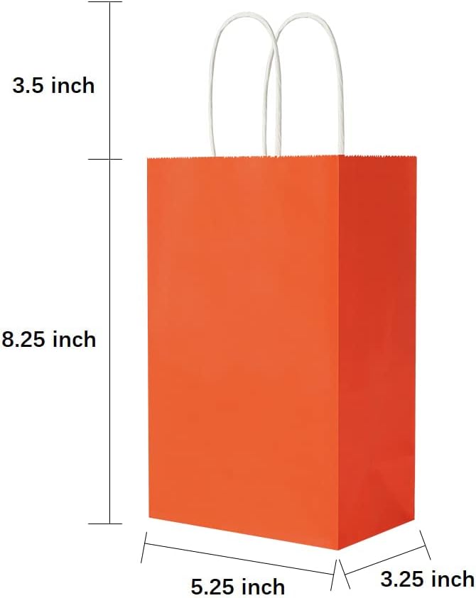 Oikss 100 Pack 5.25x3.25x8.25 Inch Small White Kraft Paper Bags with Handles Bulk for Birthday Wedding Party Favors Grocery Retail Shopping Business Goody Craft Gift Bags Cub Sacks (100pcs Count)