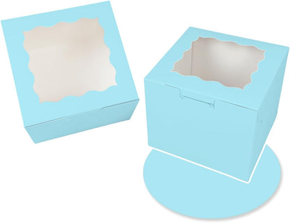 Bakepacker 36pcs 6x6x5 Inches with Window 18-Packs White 6 Inch Bakery Boxes (18 Cake Boxes +18 Cake Boards + 10 Meters Silk Ribbon Includes Included)
