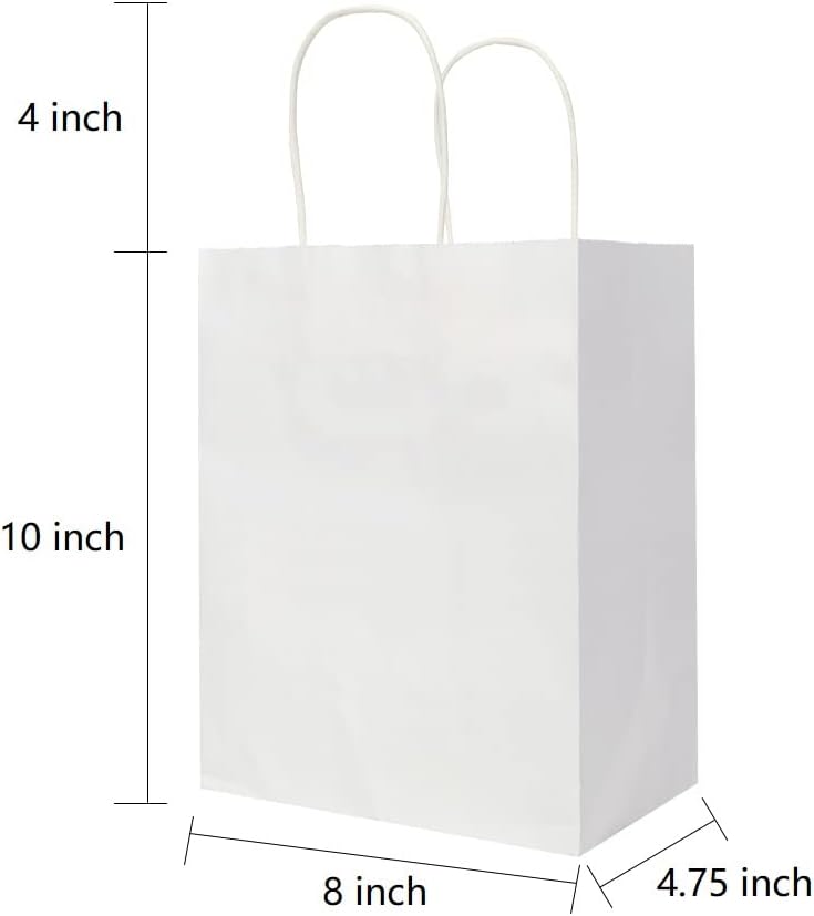 Oikss 100 Pack 8x4.75x10 Inch Medium Brown Kraft Paper Bags with Handles Bulk for Wedding Birthday Party Favors Grocery Retail Shopping Business Goody Craft Gift Bags Sacks (Plain Natural 100 Count)