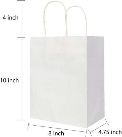 Oikss 100 Pack 8x4.75x10 Inch Medium Brown Kraft Paper Bags with Handles Bulk for Wedding Birthday Party Favors Grocery Retail Shopping Business Goody Craft Gift Bags Sacks (Plain Natural 100 Count)