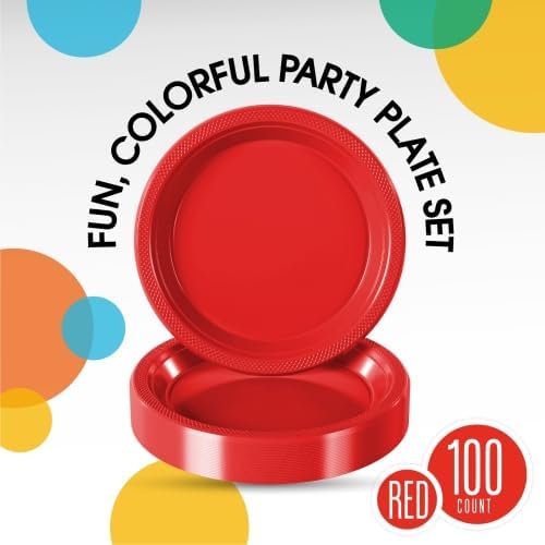 Party Solids Black Plastic Plates For Party 10" Black Disposable Plates For Party Supplies 100 Pcs Plastic Dinnerware Sets Heavy Duty 350 GSM Disposable Dinnerware Set