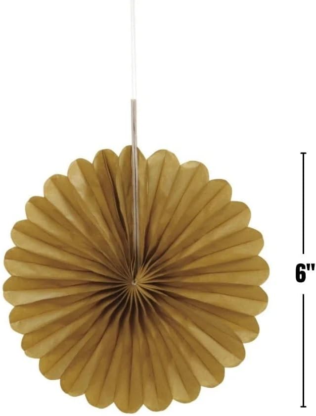 Sunflower Yellow Hanging Tissue Paper Fans - 6'', 3 Count - Perfect for Parties & Home Decor