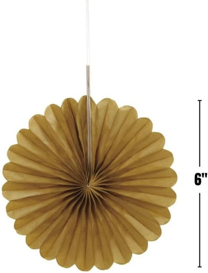 Sunflower Yellow Hanging Tissue Paper Fans - 6'', 3 Count - Perfect for Parties & Home Decor